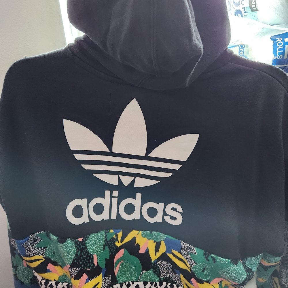 Adidas Her Studio London Cropped Black Hoodie Oversized Floral Multicolor Design
